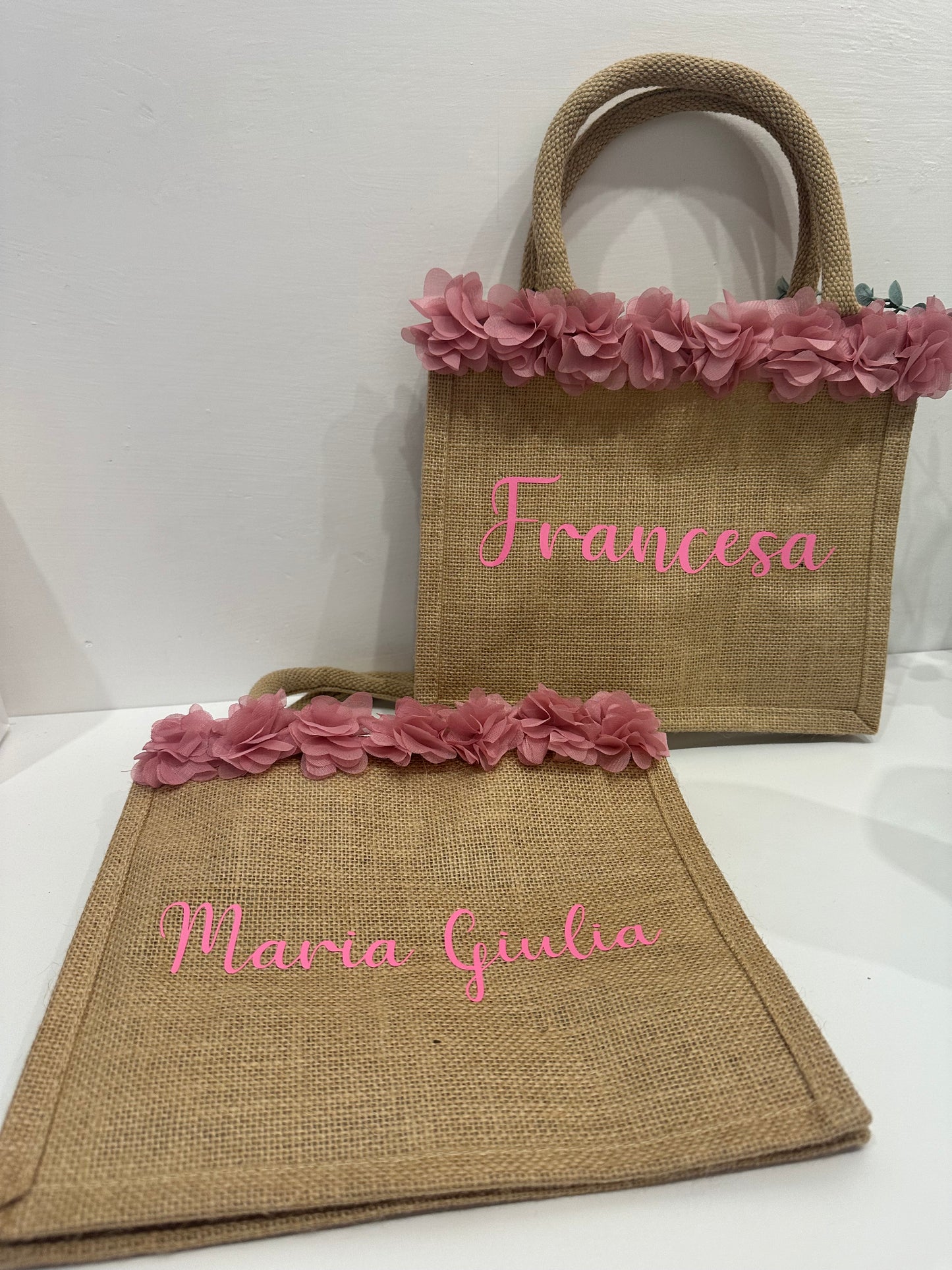 Borse mare in juta con fiori