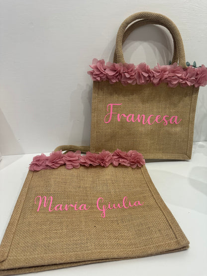 Borse mare in juta con fiori